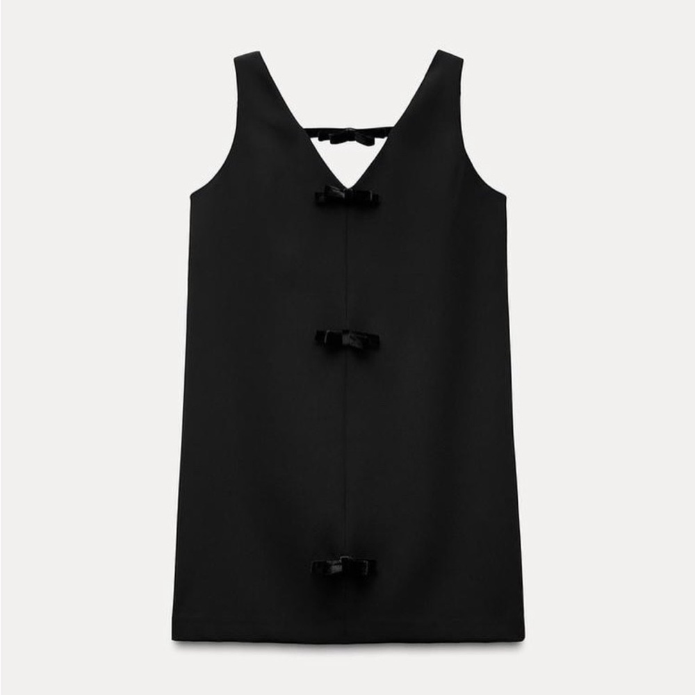 Zara Black Sleeveless Mini Dress with Velvet Bows